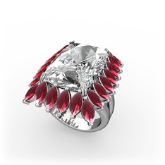 Paiva Yüzük - Swarovski ve kök yakut 18 ayar beyaz altın yüzük #5mqy6i
