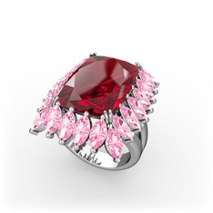 Garnet ve pembe kuvars 925 ayar gümüş yüzük