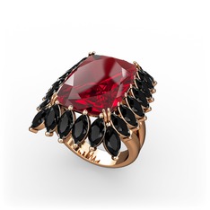 Garnet ve siyah zirkon 18 ayar rose altın yüzük