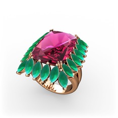 Paiva Yüzük - Rodolit garnet ve kök zümrüt 8 ayar rose altın yüzük #8rxrn7