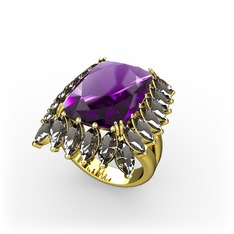 Paiva Yüzük - Ametist ve dumanlı kuvars 18 ayar altın yüzük #922a6o