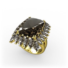 Dumanlı kuvars 925 ayar altın kaplama gümüş yüzük