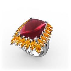 Paiva Yüzük - Kök yakut ve sitrin 14 ayar beyaz altın yüzük #a56o1b