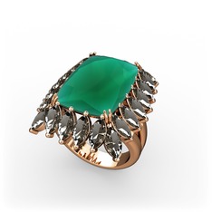Paiva Yüzük - Kök zümrüt ve dumanlı kuvars 925 ayar rose altın kaplama gümüş yüzük #aw0dk4