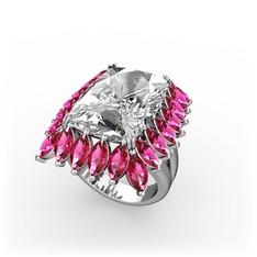 Swarovski ve rodolit garnet 18 ayar beyaz altın yüzük