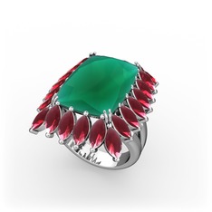 Paiva Yüzük - Kök zümrüt ve kök yakut 8 ayar beyaz altın yüzük #bcw1tq