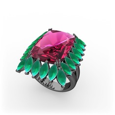 Paiva Yüzük - Rodolit garnet ve kök zümrüt 925 ayar siyah rodyum kaplama gümüş yüzük #bfvp00