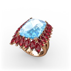 Akuamarin ve garnet 18 ayar rose altın yüzük