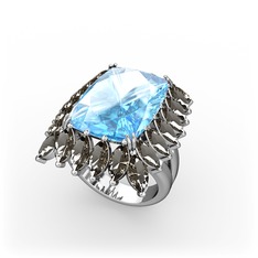 Paiva Yüzük - Akuamarin ve dumanlı kuvars 18 ayar beyaz altın yüzük #by7ke8