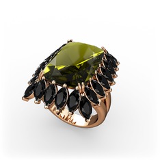 Peridot ve siyah zirkon 18 ayar rose altın yüzük