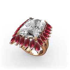 Swarovski ve kök yakut 925 ayar rose altın kaplama gümüş yüzük