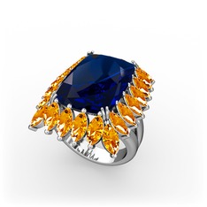 Lab safir ve sitrin 8 ayar beyaz altın yüzük