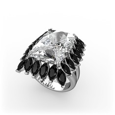 Swarovski ve siyah zirkon 18 ayar beyaz altın yüzük