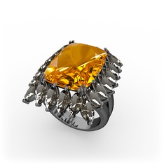 Paiva Yüzük - Sitrin ve dumanlı kuvars 925 ayar siyah rodyum kaplama gümüş yüzük #cjjqea