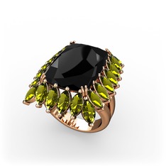 Paiva Yüzük - Siyah zirkon ve peridot 18 ayar rose altın yüzük #d3oson