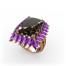 Paiva Yüzük - Dumanlı kuvars ve ametist 14 ayar rose altın yüzük #d9tjfp