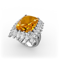 Sitrin ve swarovski 8 ayar beyaz altın yüzük