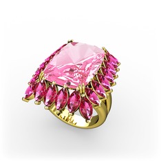 Paiva Yüzük - Pembe kuvars ve rodolit garnet 14 ayar altın yüzük #e9it3l