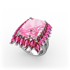 Paiva Yüzük - Pembe kuvars ve rodolit garnet 18 ayar beyaz altın yüzük #eflk94