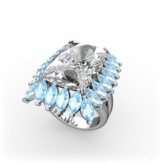 Swarovski ve akuamarin 8 ayar beyaz altın yüzük