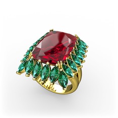 Paiva Yüzük - Garnet ve yeşil kuvars 925 ayar altın kaplama gümüş yüzük #f3avtz