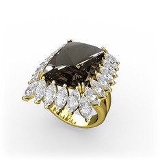 Dumanlı kuvars ve swarovski 14 ayar altın yüzük