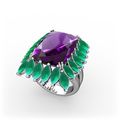 Paiva Yüzük - Ametist ve kök zümrüt 8 ayar beyaz altın yüzük #fgx11l