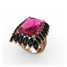 Paiva Yüzük - Rodolit garnet ve siyah zirkon 925 ayar rose altın kaplama gümüş yüzük #frdbqa