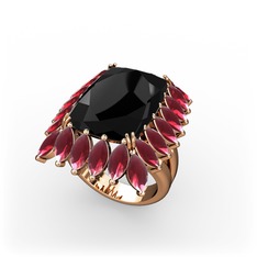 Paiva Yüzük - Siyah zirkon ve kök yakut 14 ayar rose altın yüzük #gqd33i