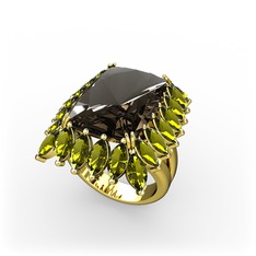 Dumanlı kuvars ve peridot 14 ayar altın yüzük