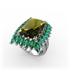 Paiva Yüzük - Peridot ve yeşil kuvars 14 ayar beyaz altın yüzük #gytvkq