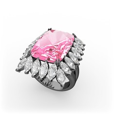 Paiva Yüzük - Pembe kuvars ve beyaz zirkon 925 ayar siyah rodyum kaplama gümüş yüzük #hk5w9l