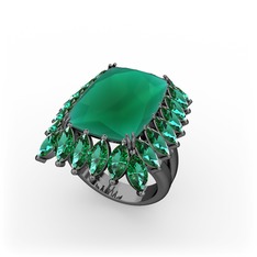 Paiva Yüzük - Kök zümrüt ve yeşil kuvars 925 ayar siyah rodyum kaplama gümüş yüzük #hyoke1