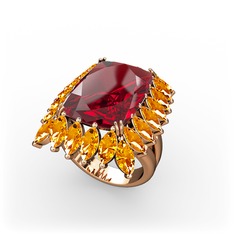 Garnet ve sitrin 18 ayar rose altın yüzük