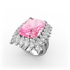 Pembe kuvars ve beyaz zirkon 925 ayar gümüş yüzük