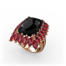 Paiva Yüzük - Siyah zirkon ve garnet 925 ayar rose altın kaplama gümüş yüzük #ige2gy