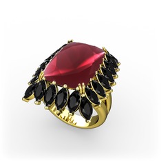 Kök yakut ve siyah zirkon 925 ayar altın kaplama gümüş yüzük