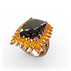 Paiva Yüzük - Dumanlı kuvars ve sitrin 8 ayar rose altın yüzük #k11t1v