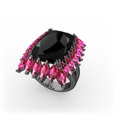 Paiva Yüzük - Siyah zirkon ve rodolit garnet 925 ayar siyah rodyum kaplama gümüş yüzük #kbktqh