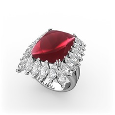 Paiva Yüzük - Kök yakut ve beyaz zirkon 8 ayar beyaz altın yüzük #kqfb15