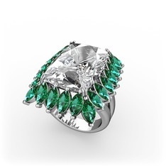 Swarovski ve yeşil kuvars 14 ayar beyaz altın yüzük
