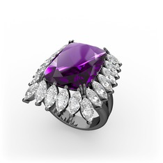 Paiva Yüzük - Ametist ve swarovski 925 ayar siyah rodyum kaplama gümüş yüzük #lwfyev