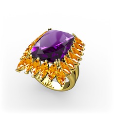 Paiva Yüzük - Ametist ve sitrin 925 ayar altın kaplama gümüş yüzük #ly1951
