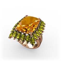 Sitrin ve peridot 8 ayar rose altın yüzük