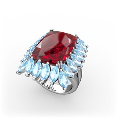 Garnet ve akuamarin 925 ayar gümüş yüzük