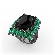 Paiva Yüzük - Siyah zirkon ve yeşil kuvars 925 ayar siyah rodyum kaplama gümüş yüzük #n5j5rk