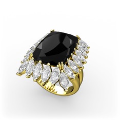 Paiva Yüzük - Siyah zirkon ve swarovski 14 ayar altın yüzük #net5fc