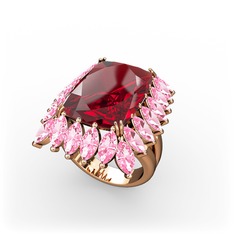 Paiva Yüzük - Garnet ve pembe kuvars 8 ayar rose altın yüzük #nqd99n