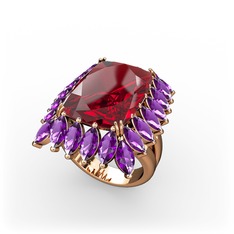 Paiva Yüzük - Garnet ve ametist 18 ayar rose altın yüzük #o9mkq3