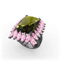 Paiva Yüzük - Peridot ve pembe kuvars 925 ayar siyah rodyum kaplama gümüş yüzük #o9uym5